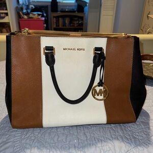 Michael Kors Bag Tote Purse Brown White Black Color block